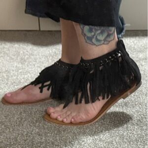 Black Fringe Sandals